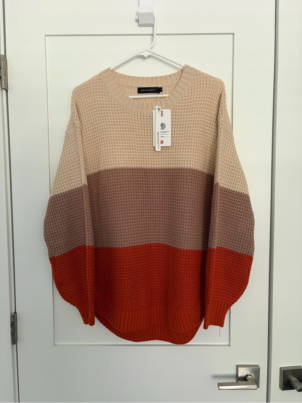 Moss & Ivy Colorblock Crewneck Sweater - Beige Taupe Rust